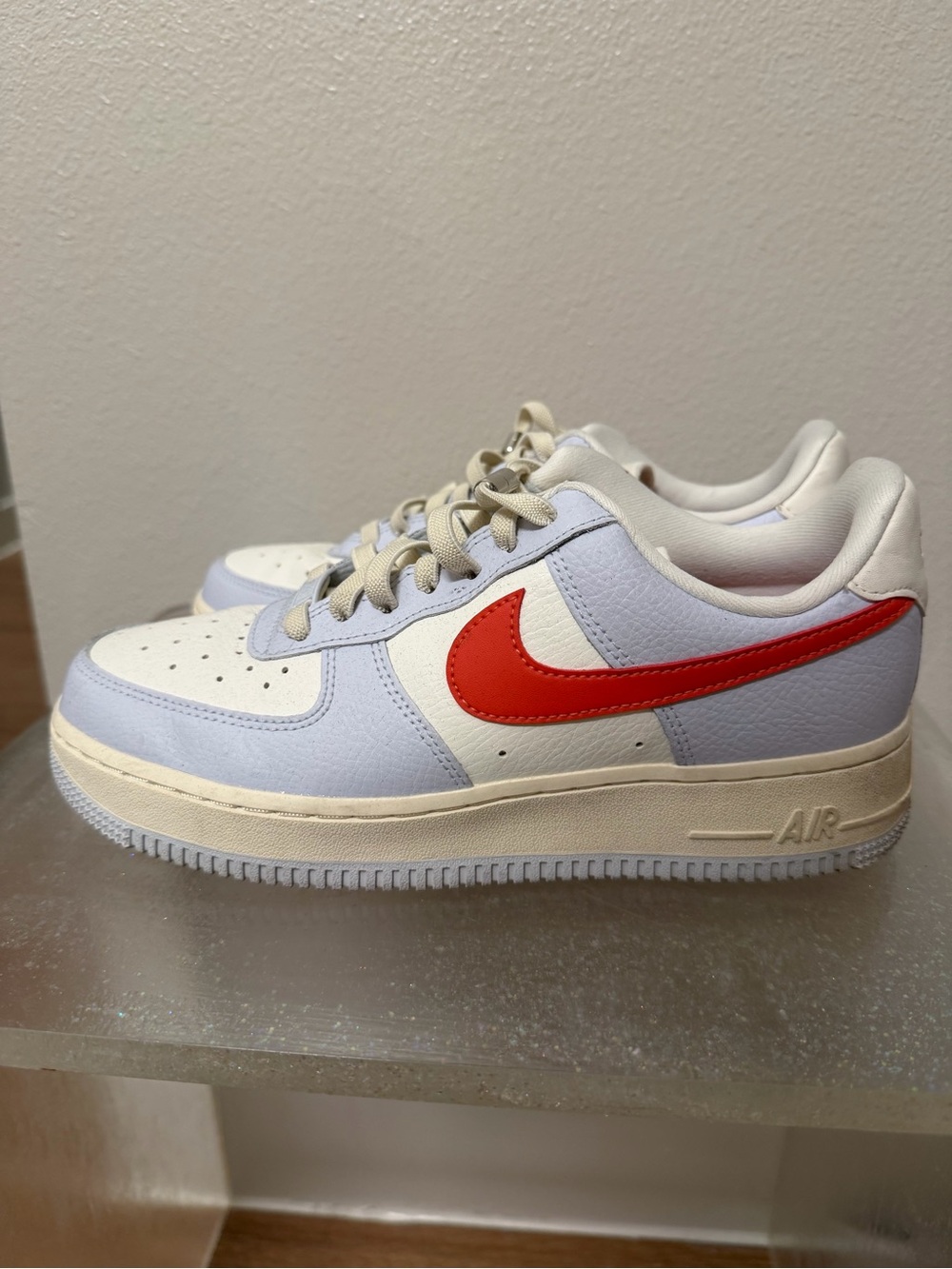 Nike Low-Top Sneakers - White, Light Blue with Orange Swoosh